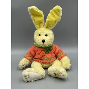 Fine Toy Yellow Bunny Rabbit Plush W/ Knit Carrot Orange Sweater 11” Stuffed Toy